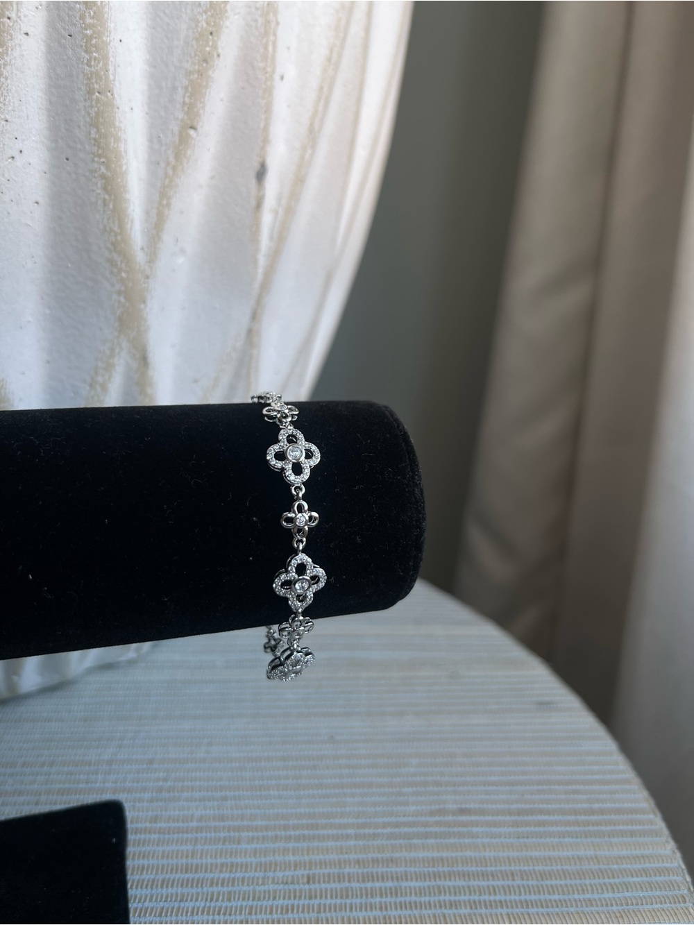 Silver Floral Link Bracelet with crystal accents